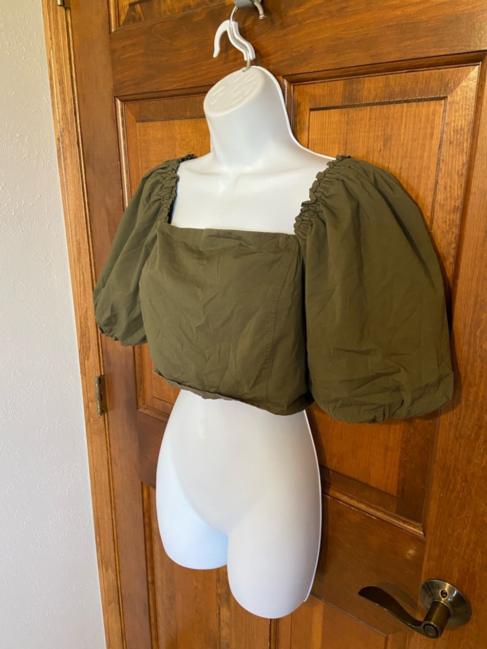 Jason Wu Princess Puff Shoulder Chic Versatile Crop Top Olive Green Size Large - Picture 5 of 11